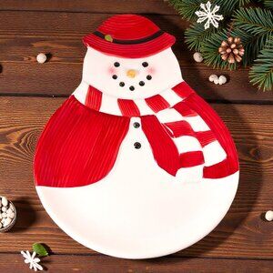 Williams Sonoma Ceramic Snowman Appetizer / Dessert Plate NWOT